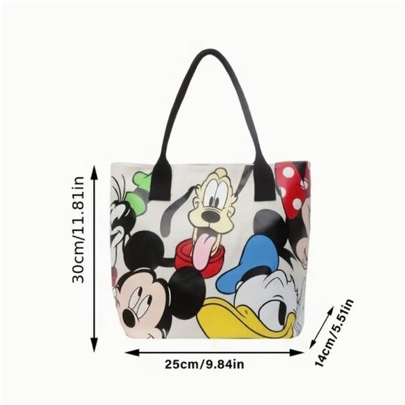 Disney Mickey Mouse Small Canvas Tote Bag Purse Character Donald Duck Minnie - Picture 2 of 3